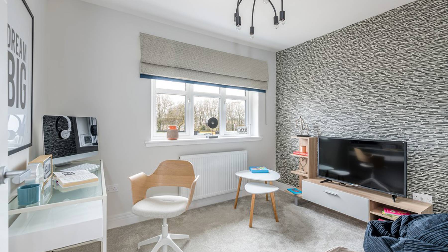 Study space with desk and TV