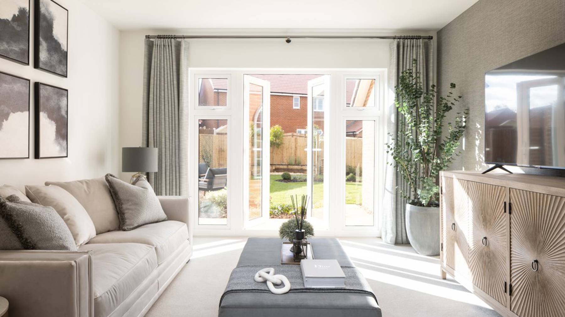 The Hawthorn Sitting Room with French doors to garden. Ingatestone Grove