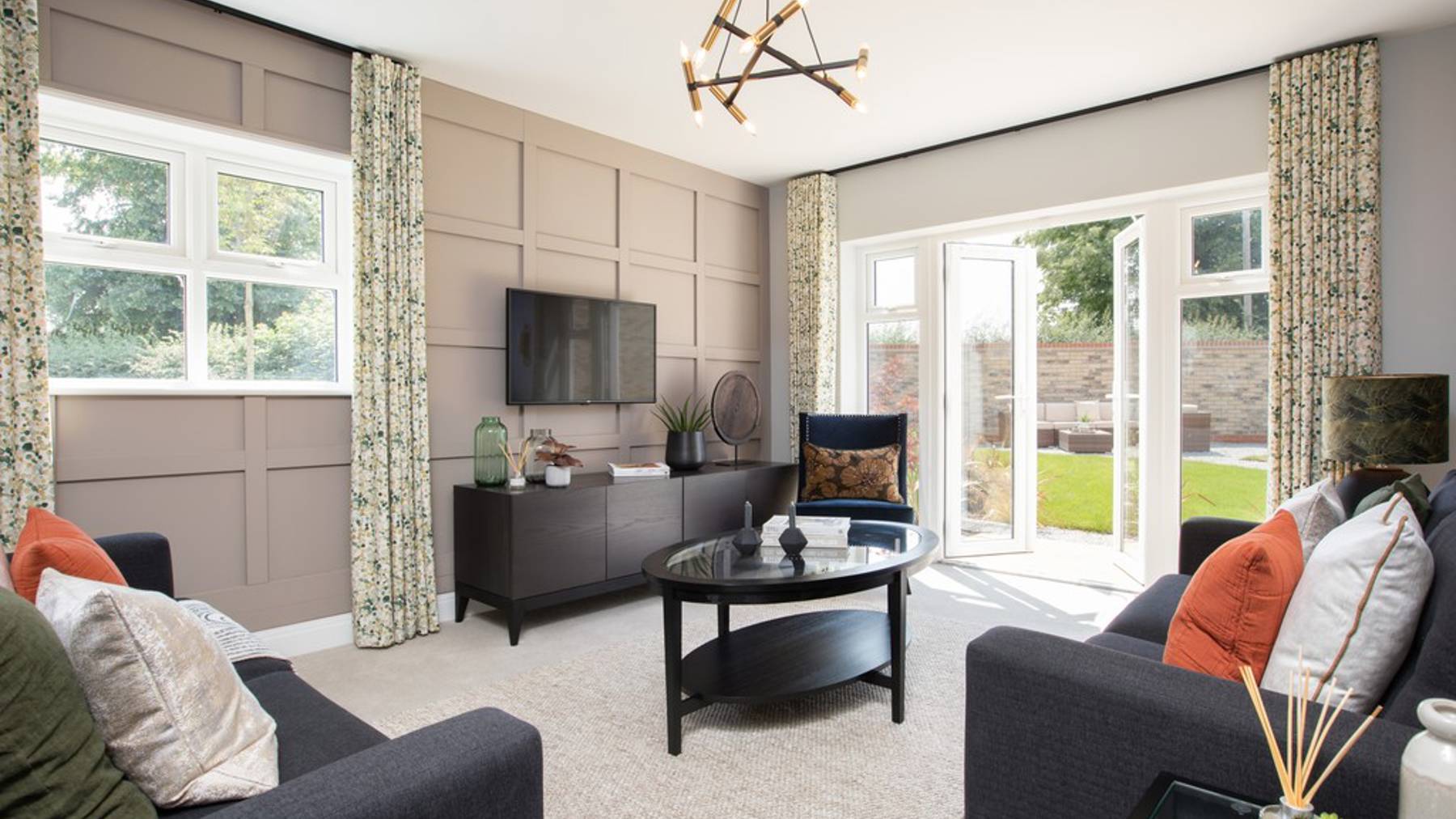 The Lenham_Sitting room with French doors to garden_Ufford Chase, Great Bentley
