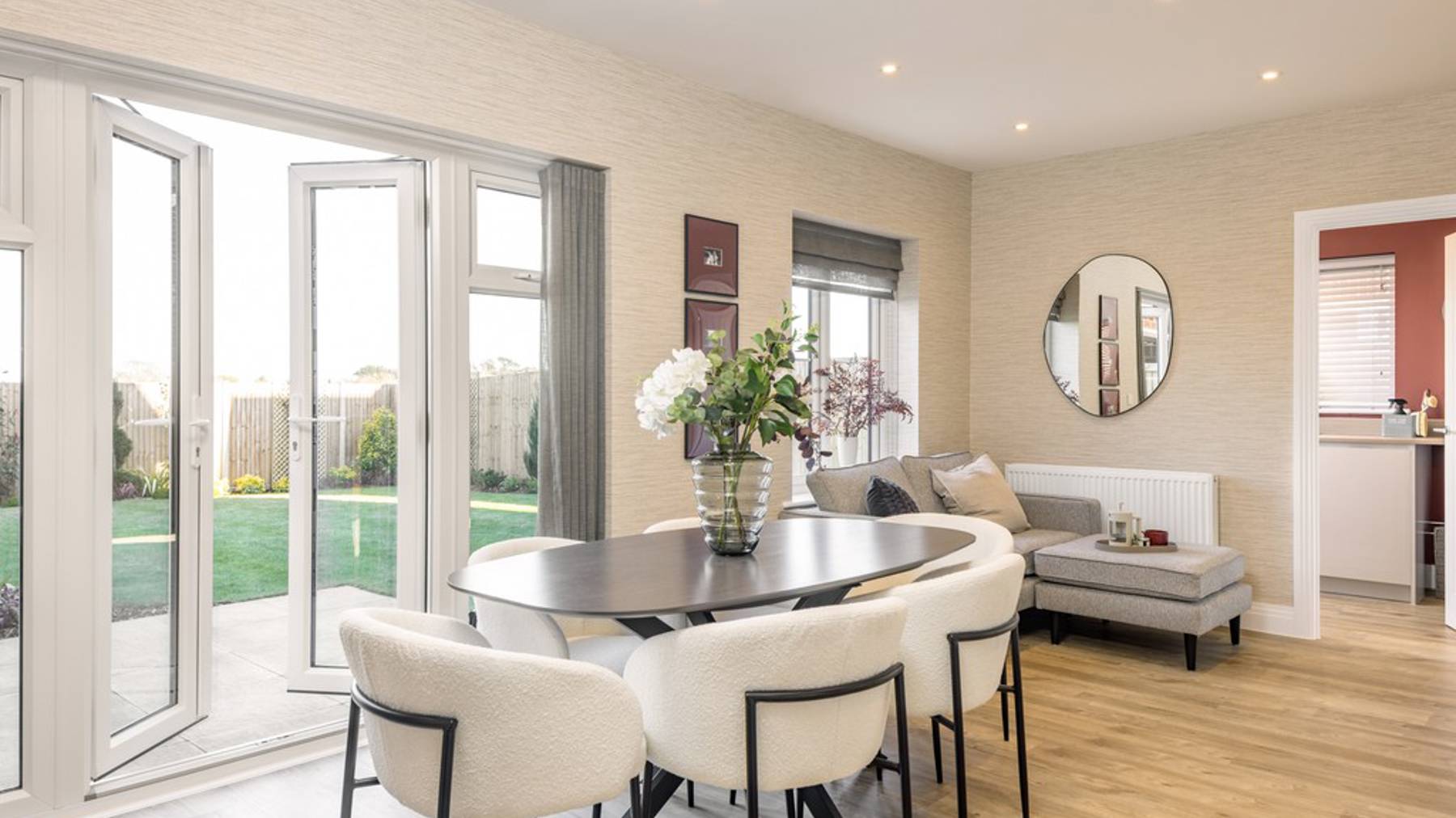 The Nenhurst_Dining room with French doors to garden_Ufford Chase, Great Bentley
