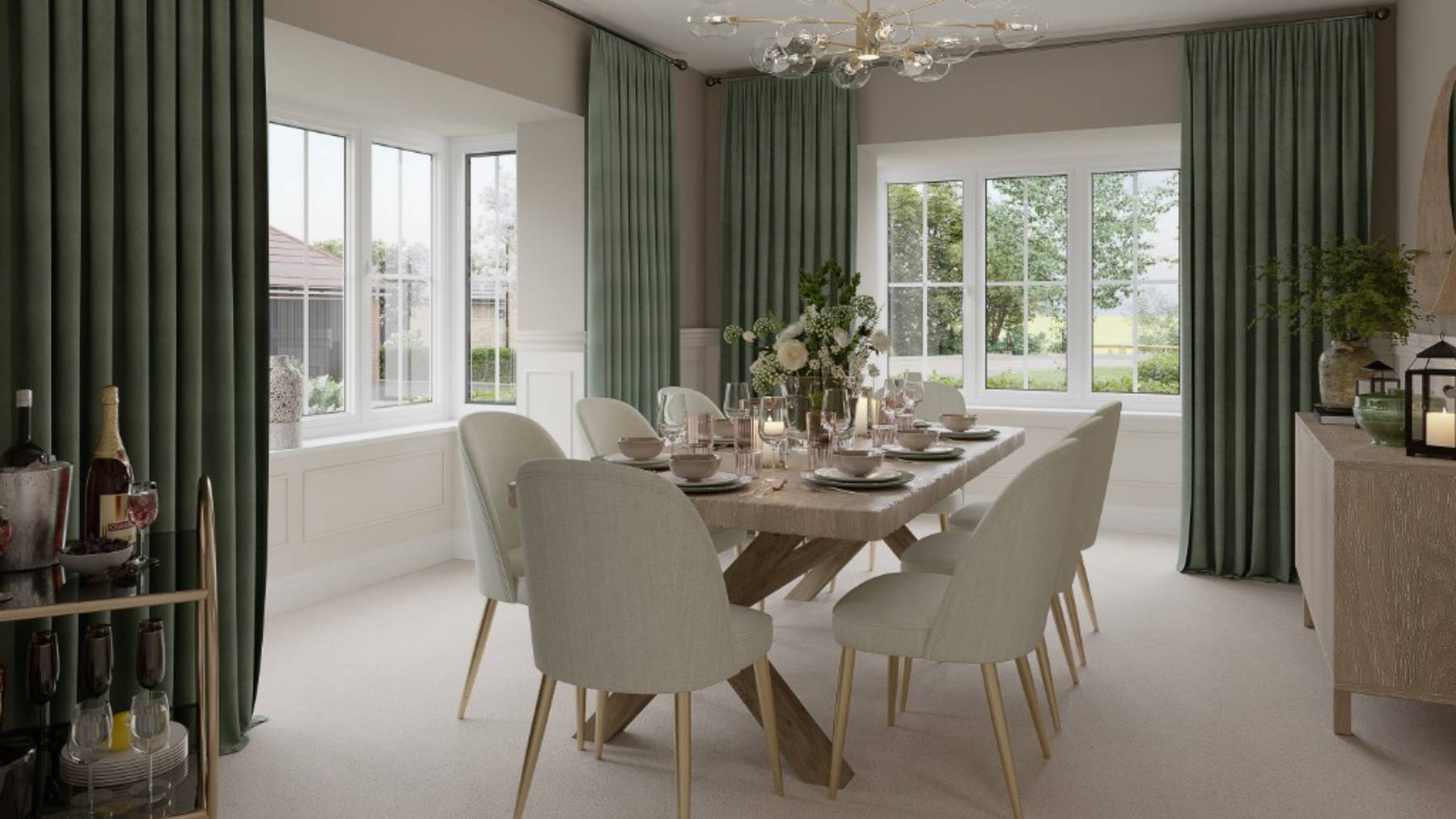 Computer generated image of the 5 bedroom Yew dining room at Cala's Purton development close to Swindon