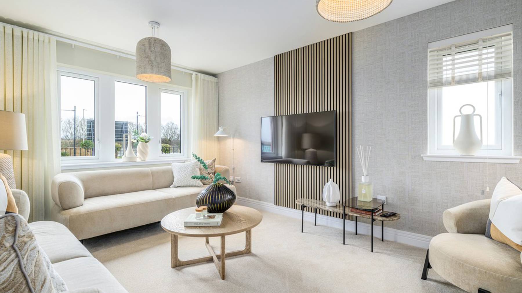 4 bedroom showhome | formal lounge with front-facing windows and elegant neutral décor